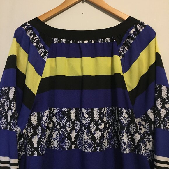 Calvin Klein Modern Colourblock Print Sheer Button Down Tunic Blouse 2X - Picture 6 of 15